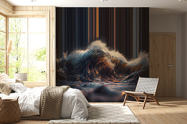 Vague d'où sortent des lumières orange et blanche Vague d'où sortent des lumières orange et blanche