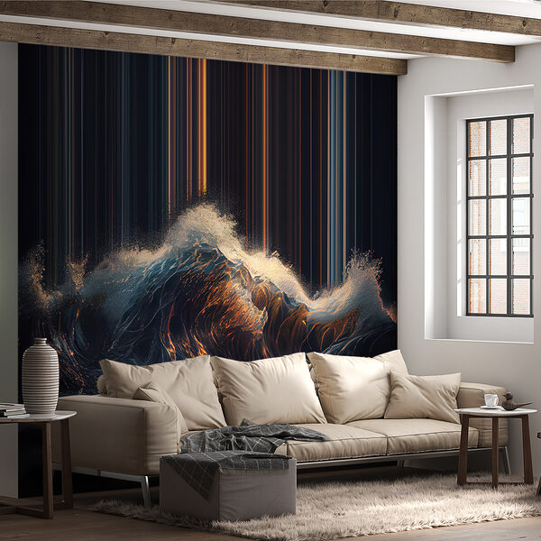 Vague d'où sortent des lumières orange et blanche Vague d'où sortent des lumières orange et blanche