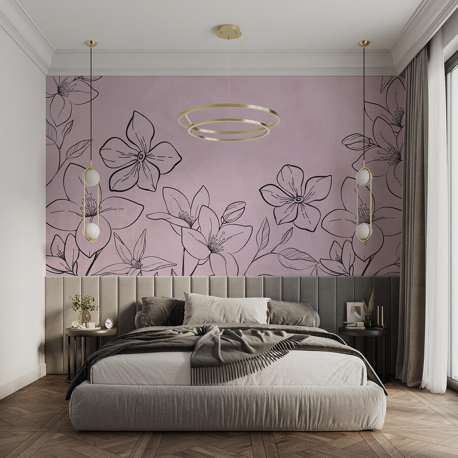Papier peint Dessin de fleurs sur fond rose – Image 2