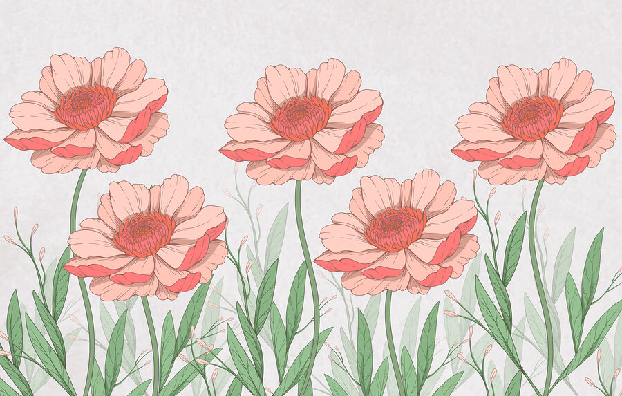 Groupe de fleurs roses avec feuilles vertes