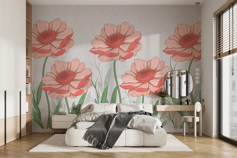 Groupe de fleurs roses avec feuilles vertes