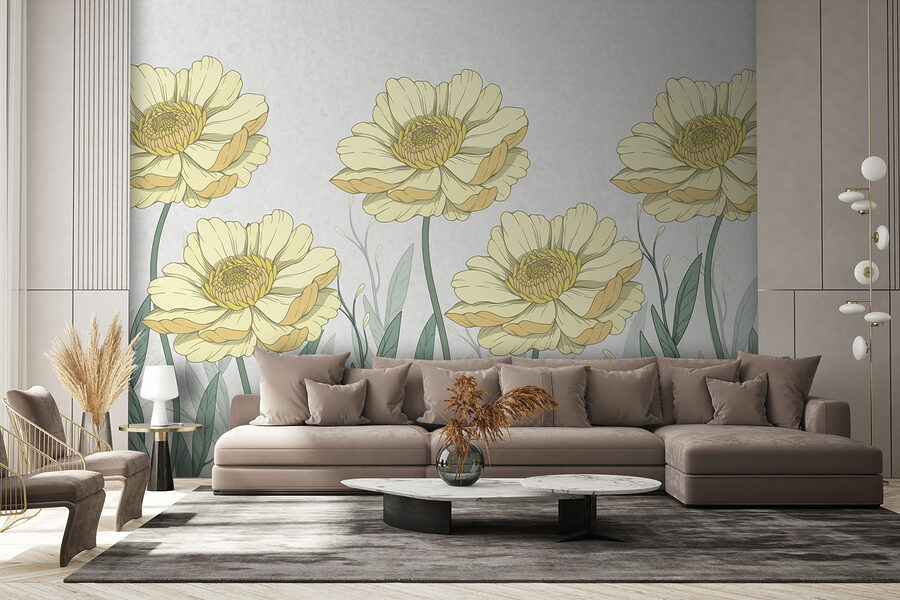 Groupe de fleurs jaunes avec des feuilles vertes