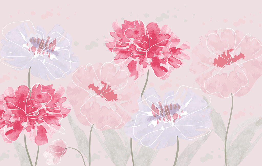 Groupe de fleurs sur fond rose Groupe de fleurs sur fond rose