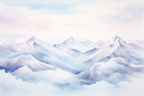 Aquarelle de montagnes et de nuages w01787p 600x400 - Aquarelle de montagnes et de nuages
