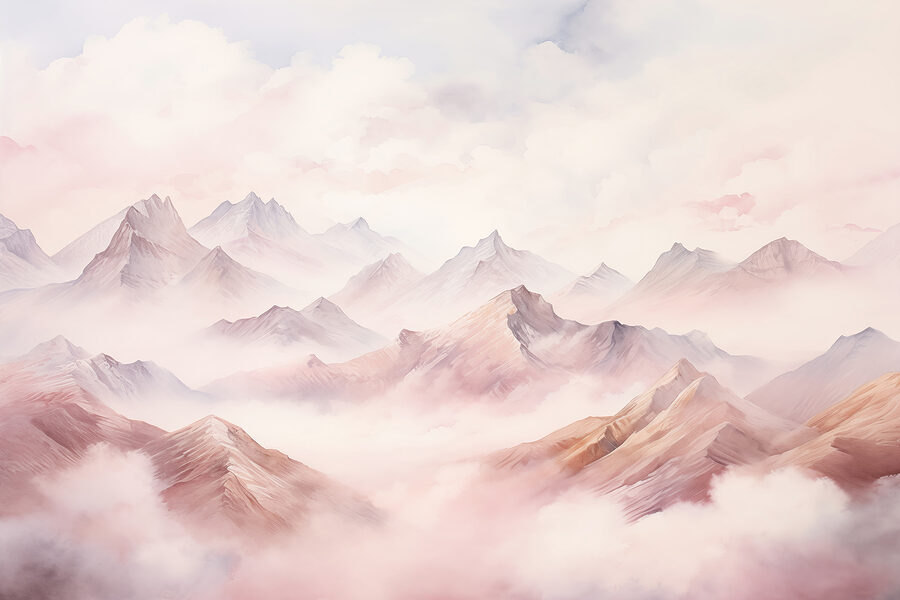 Peinture de montagnes et de nuages