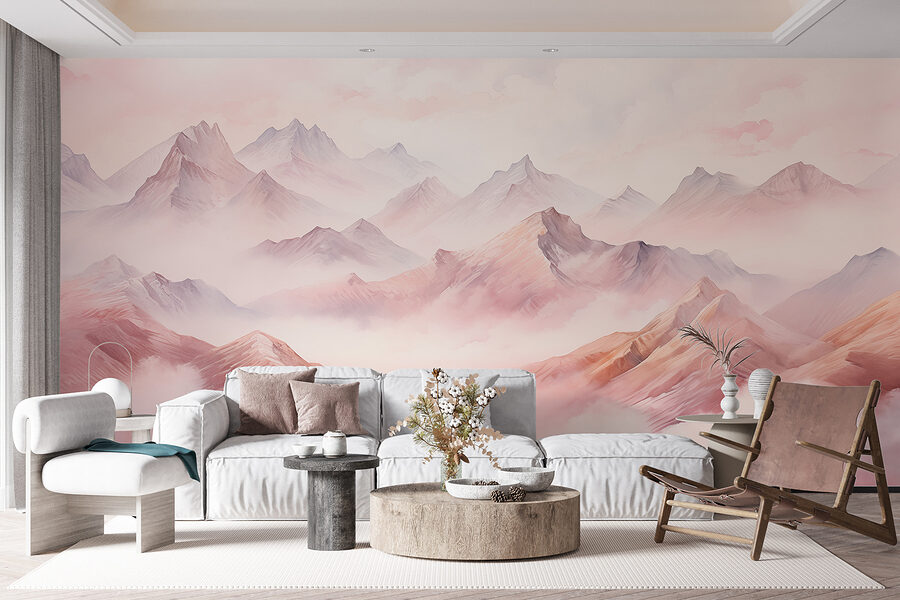 Peinture de montagnes et de nuages