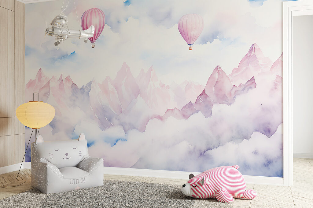 Group of hot air balloons in the sky above clouds