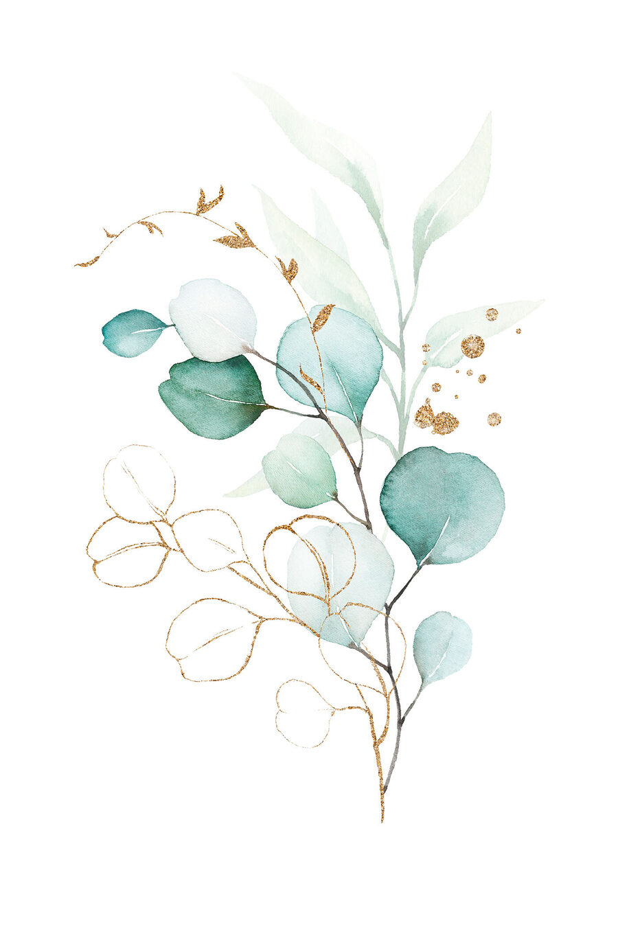 Aquarelle d'une branche avec des feuilles Aquarelle d'une branche avec des feuilles