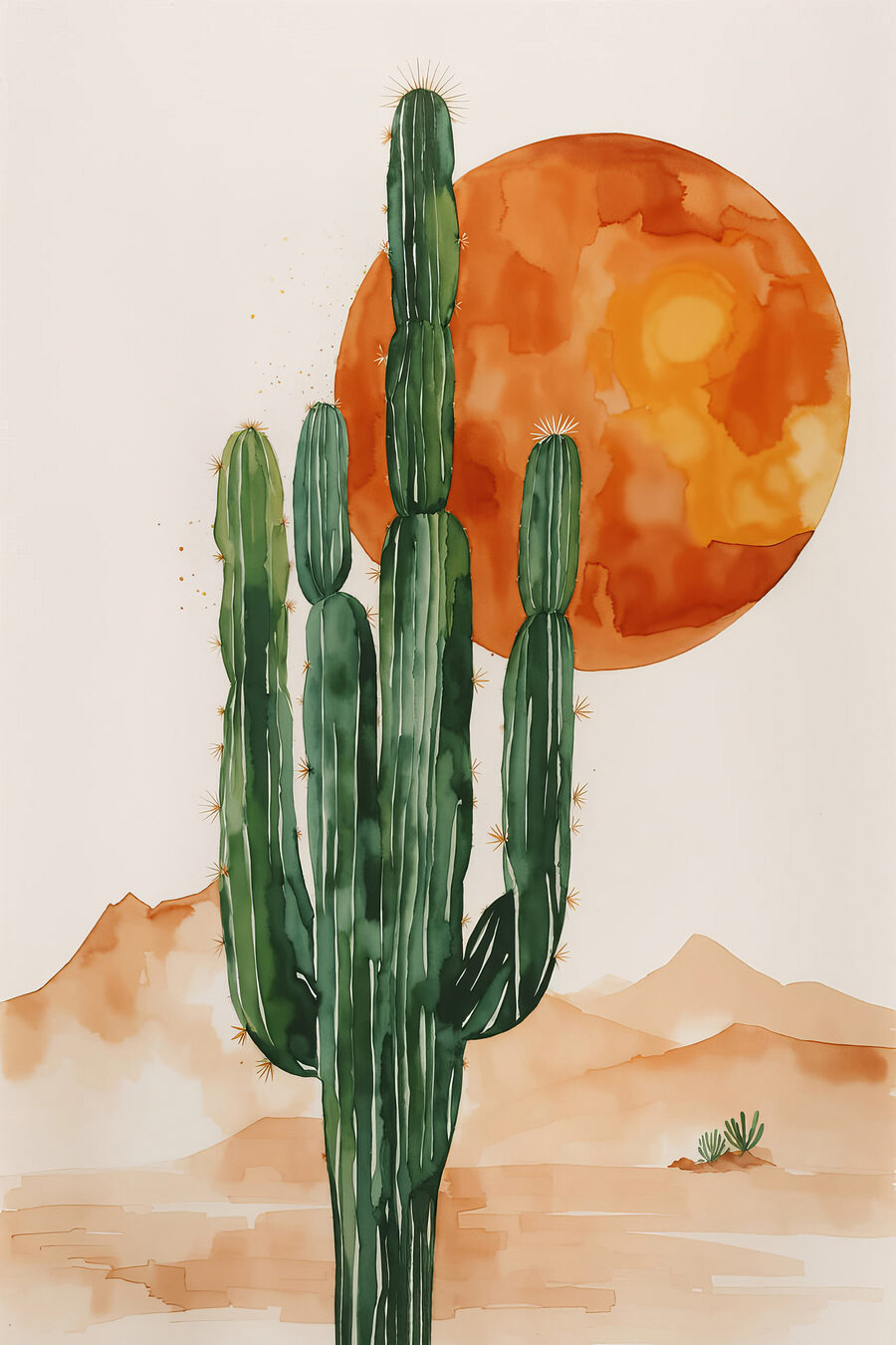Peinture d'un cactus et d'un soleil