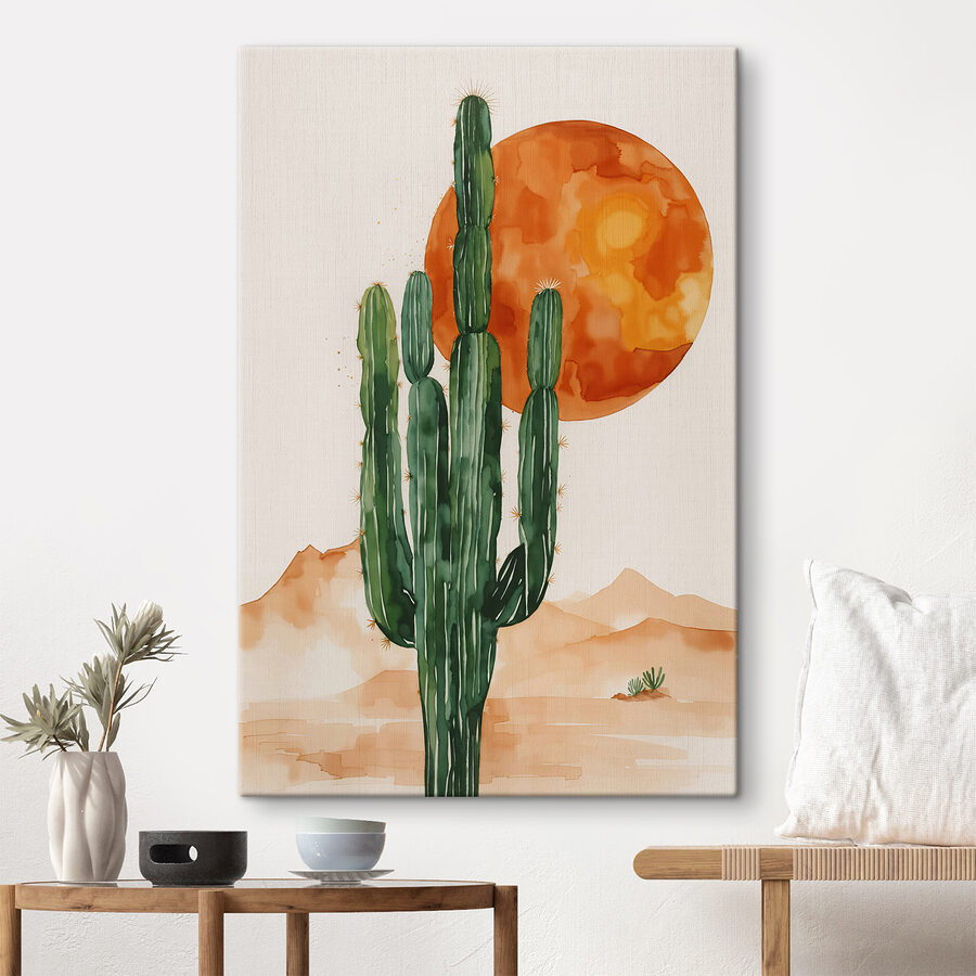 Peinture d'un cactus et d'un soleil