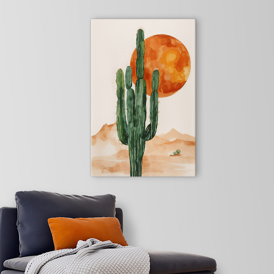 Peinture d'un cactus et d'un soleil