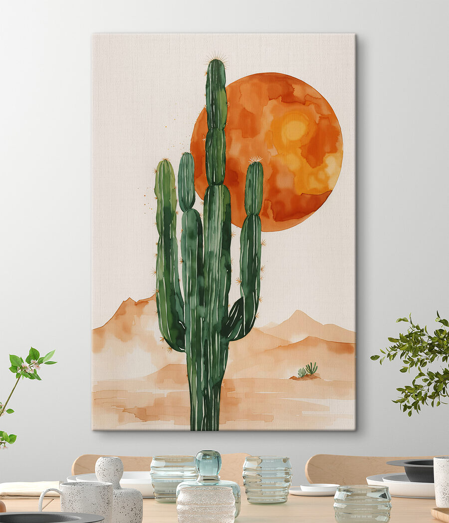Peinture d'un cactus et d'un soleil