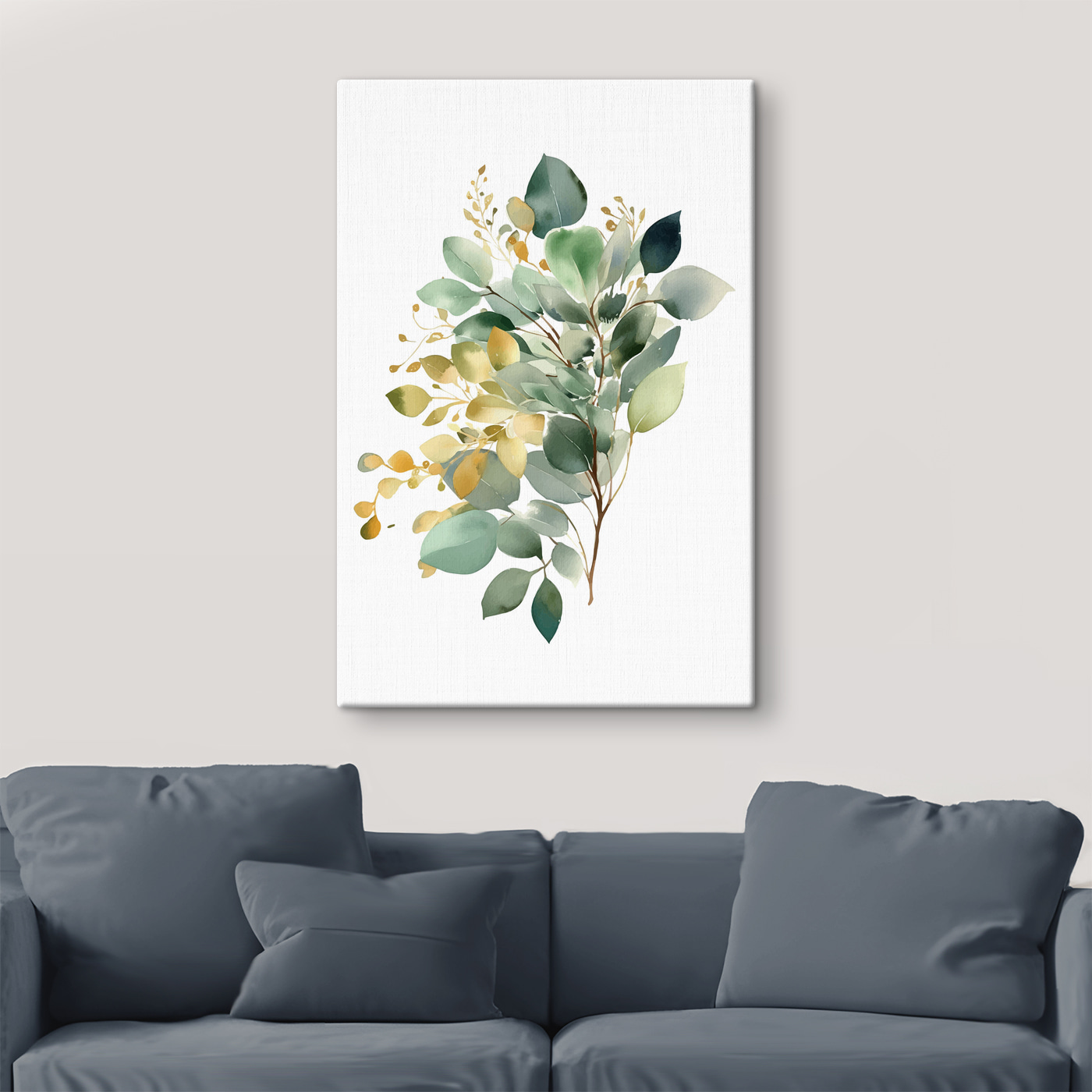 Watercolor painting of a branch with leaves