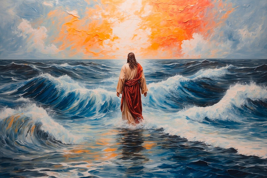 Peinture d'un homme debout dans l'eau Peinture d'un homme debout dans l'eau