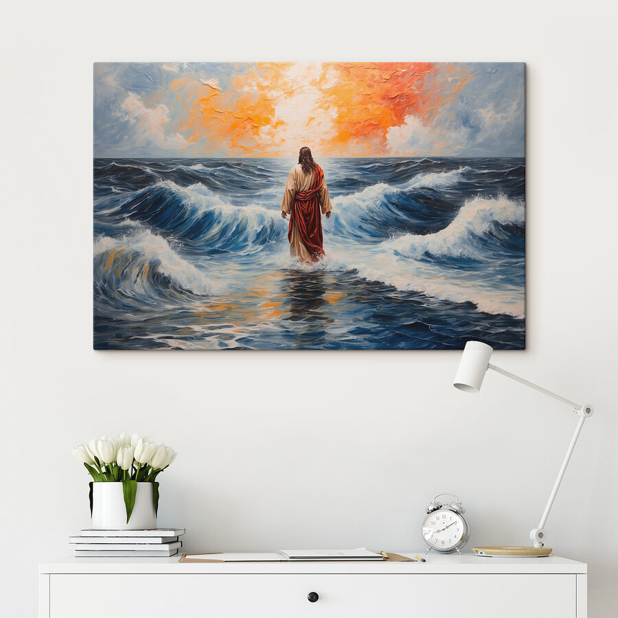 Peinture d'un homme debout dans l'eau Peinture d'un homme debout dans l'eau
