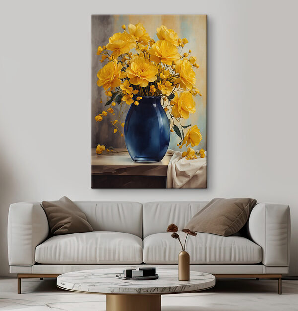 Vase bleu avec fleurs jaunes Vase bleu avec fleurs jaunes