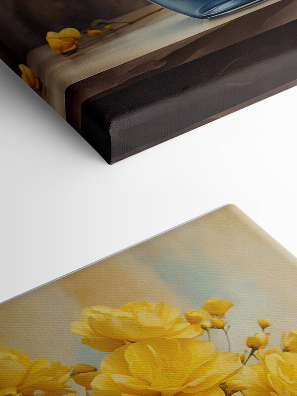 Vase bleu avec fleurs jaunes Vase bleu avec fleurs jaunes
