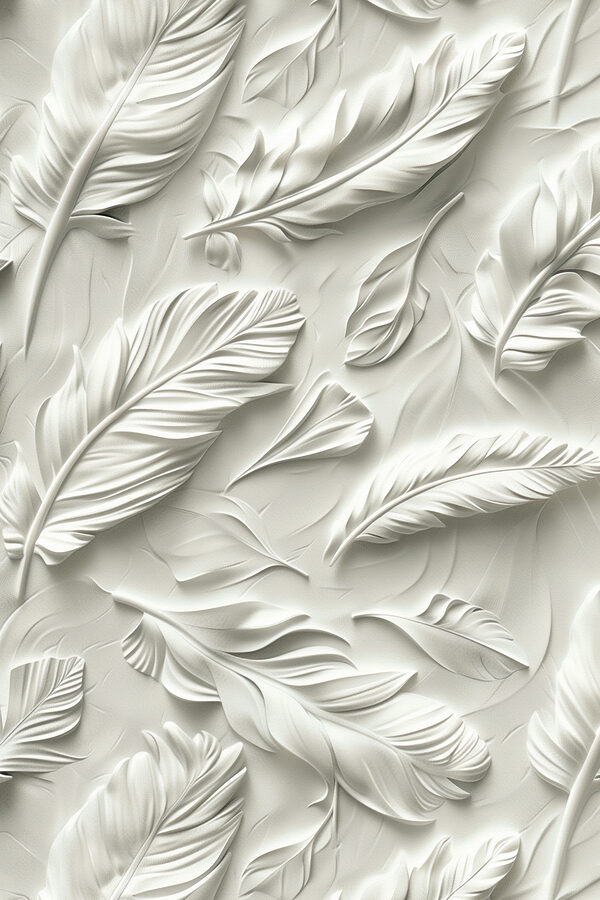 Sculpture de plumes blanches sur un mur Sculpture de plumes blanches sur un mur