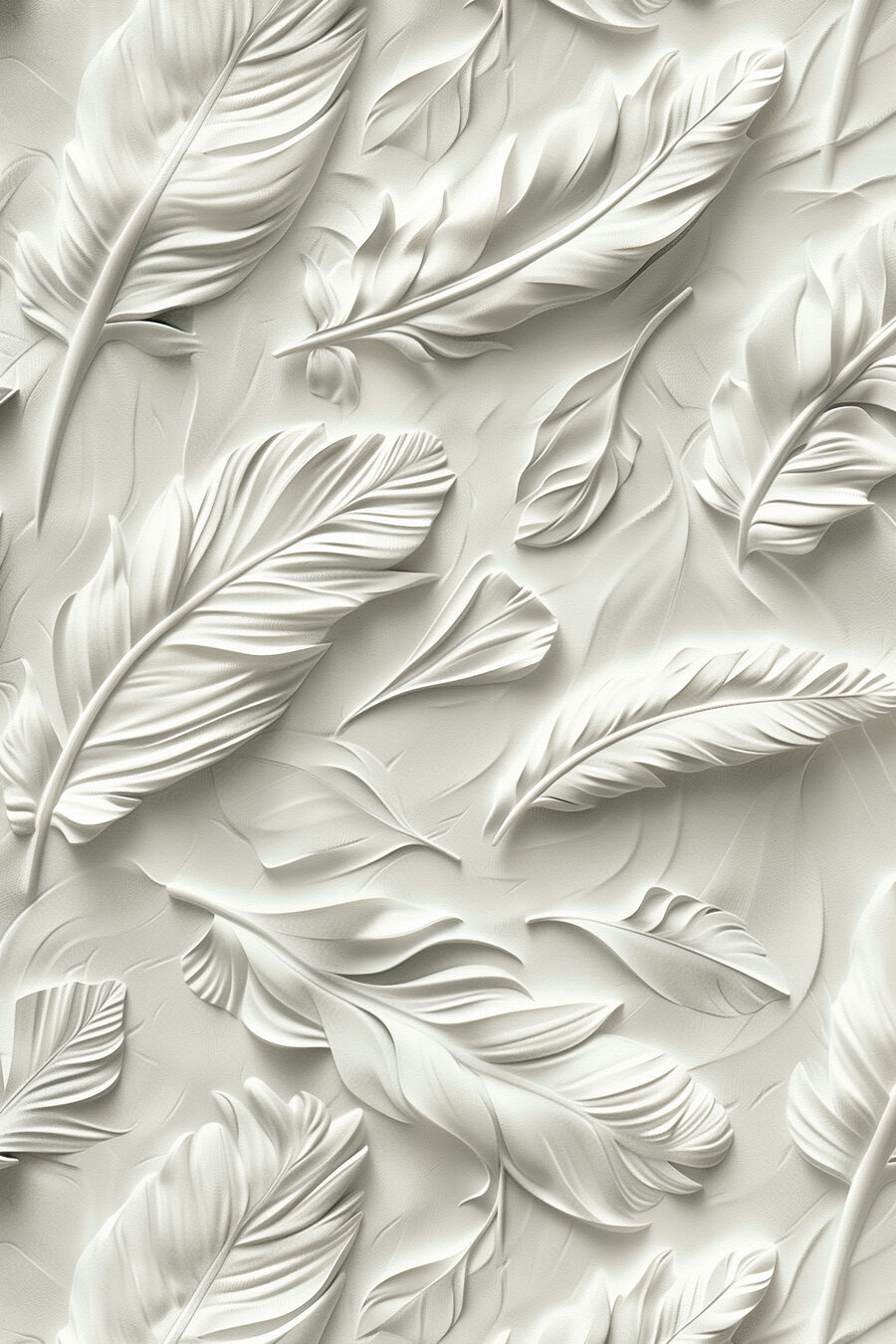 Sculpture de plumes blanches sur un mur