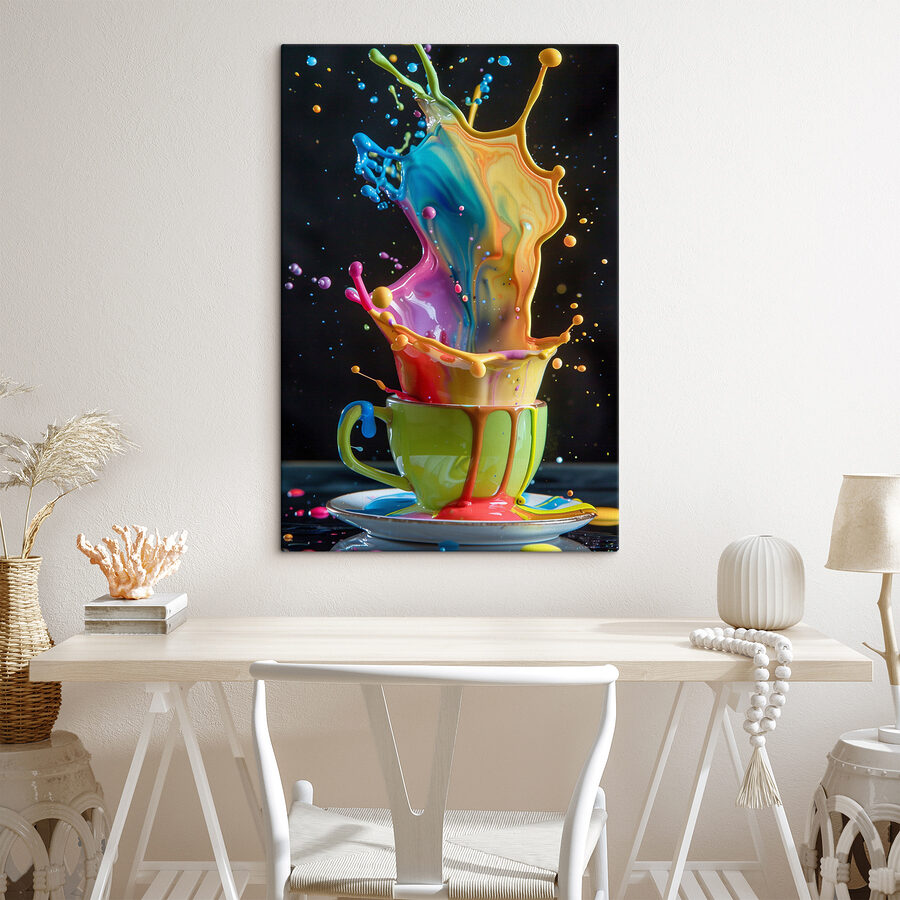 Éclaboussures colorées d'un liquide dans une tasse