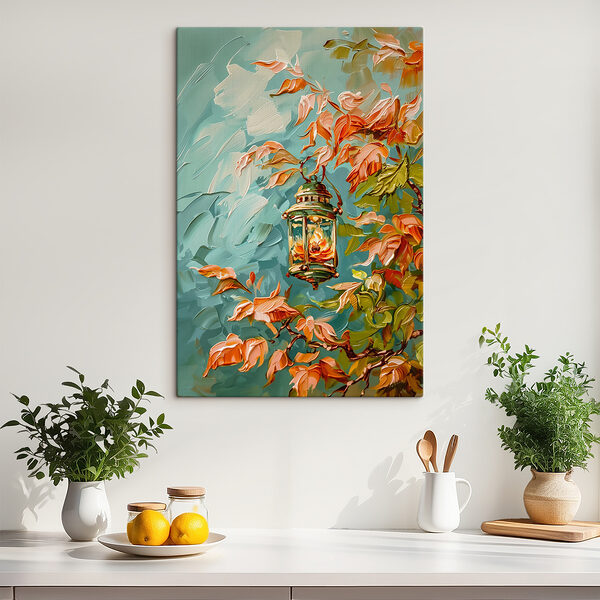 Peinture à l'huile d'une lanterne sur un arbre Peinture à l'huile d'une lanterne sur un arbre