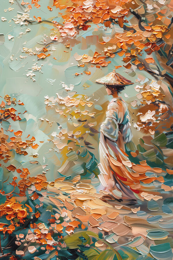 Peinture d'une femme marchant dans un parc Peinture d'une femme marchant dans un parc