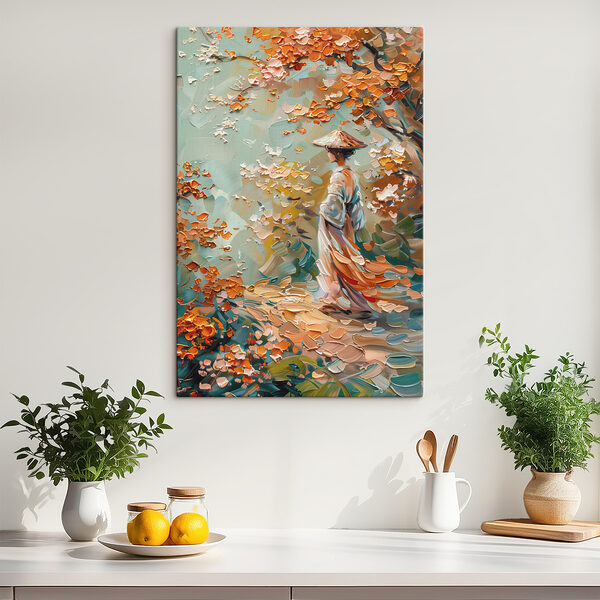 Peinture d'une femme marchant dans un parc Peinture d'une femme marchant dans un parc