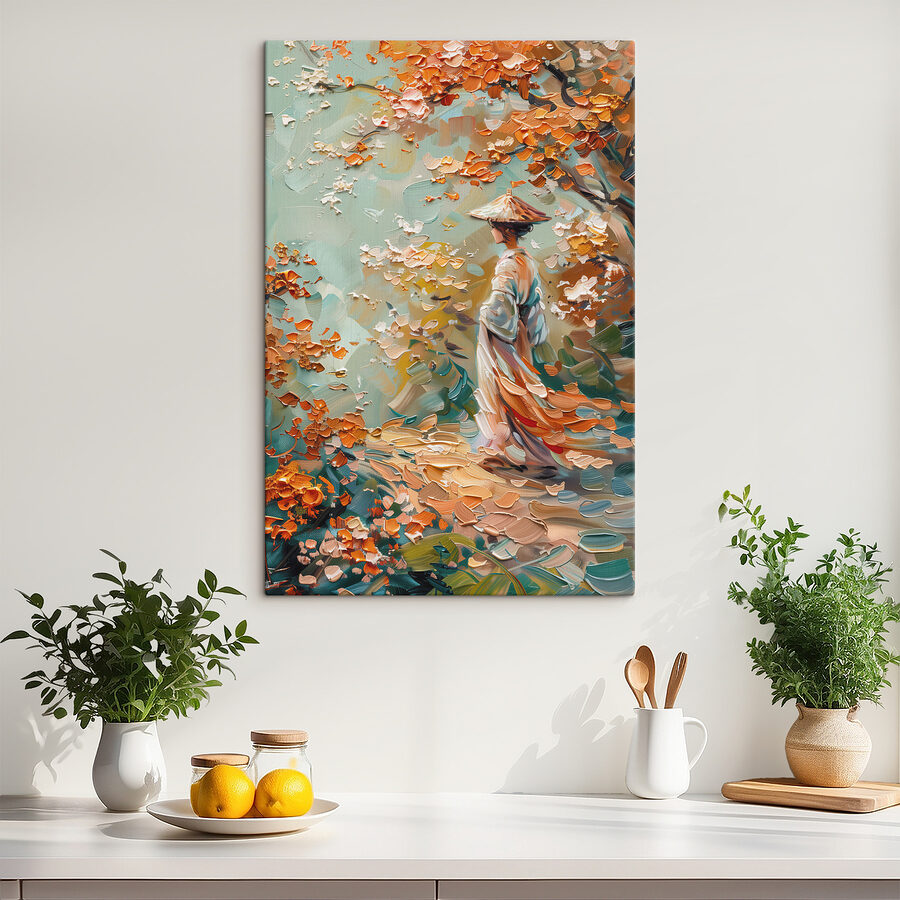 Peinture d'une femme marchant dans un parc Peinture d'une femme marchant dans un parc