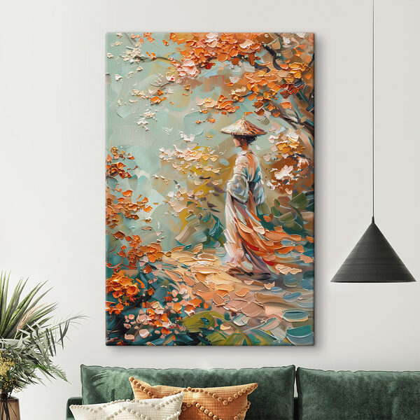 Peinture d'une femme marchant dans un parc Peinture d'une femme marchant dans un parc