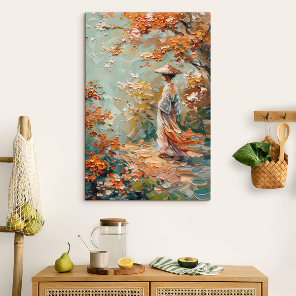 Peinture d'une femme marchant dans un parc Peinture d'une femme marchant dans un parc