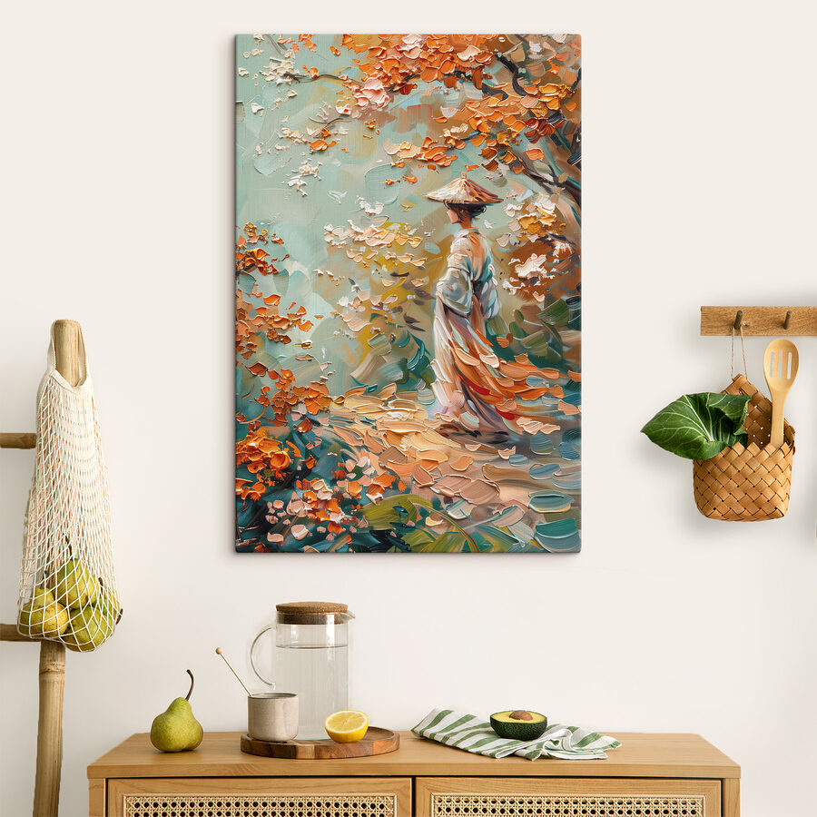 Peinture d'une femme marchant dans un parc Peinture d'une femme marchant dans un parc