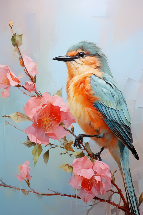 Oiseau sur une branche avec des fleurs Oiseau sur une branche avec des fleurs