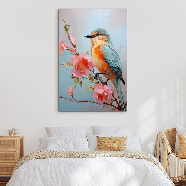 Oiseau sur une branche avec des fleurs Oiseau sur une branche avec des fleurs
