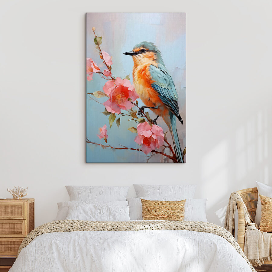 Oiseau sur une branche avec des fleurs Oiseau sur une branche avec des fleurs