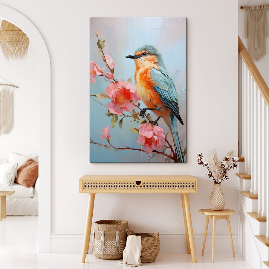 Oiseau sur une branche avec des fleurs Oiseau sur une branche avec des fleurs