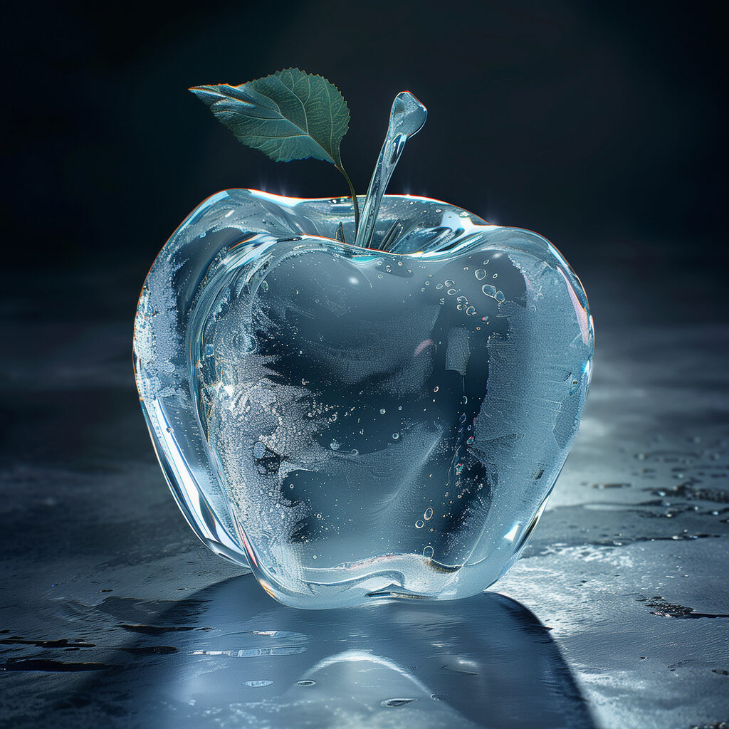 An apple shaped ice with a leaf