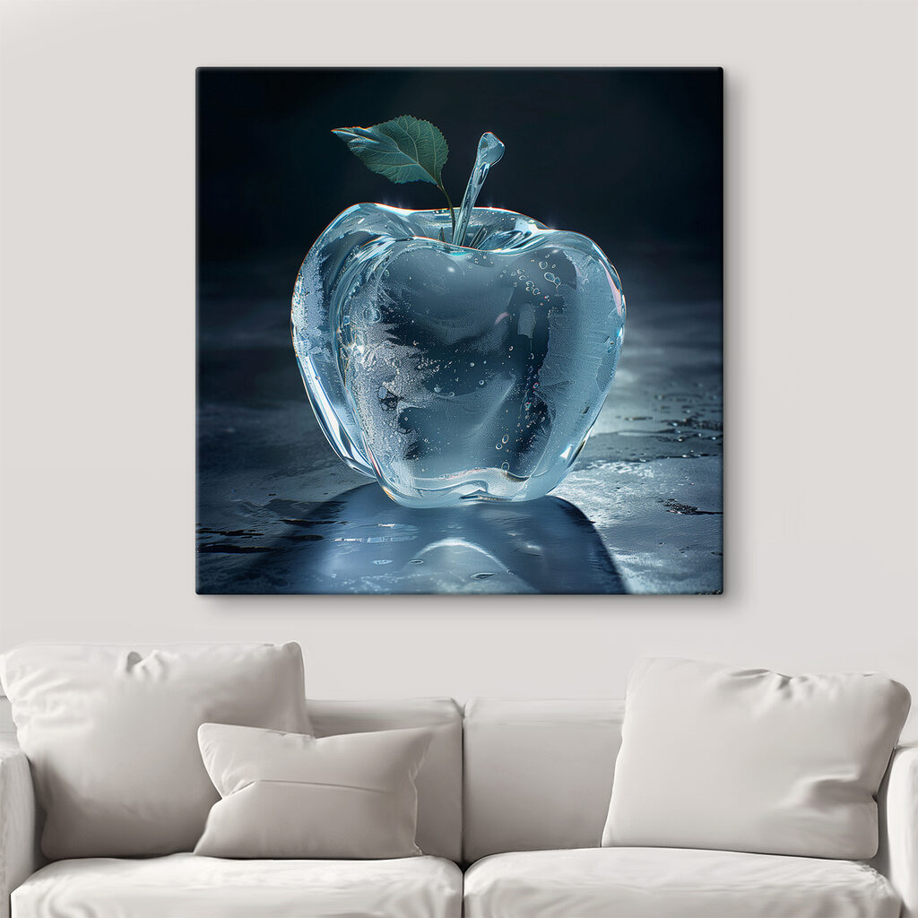 An apple shaped ice with a leaf