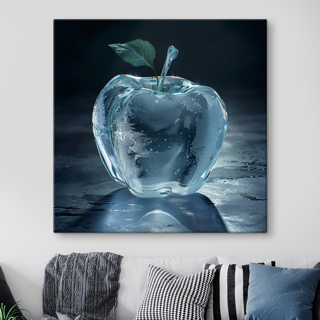 An apple shaped ice with a leaf