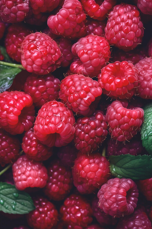 Tas de framboises avec des feuilles Tas de framboises avec des feuilles