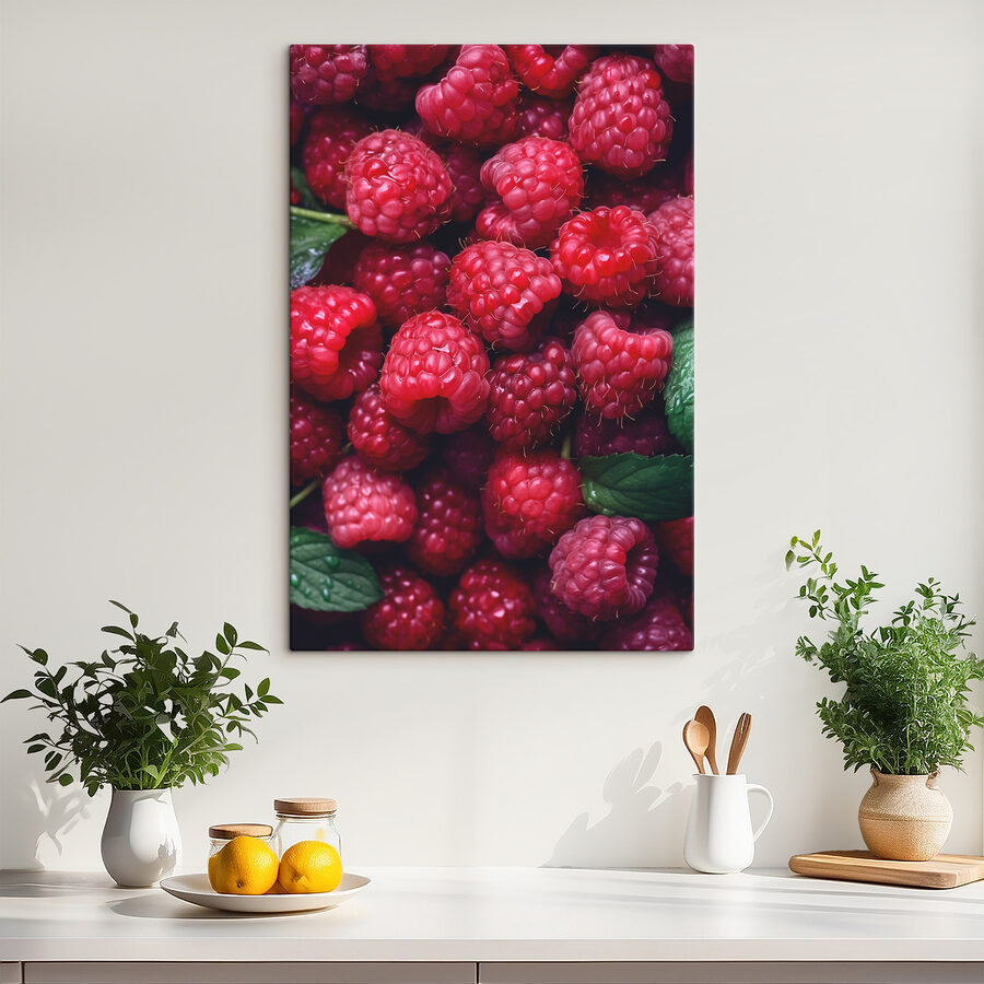 Tas de framboises avec des feuilles