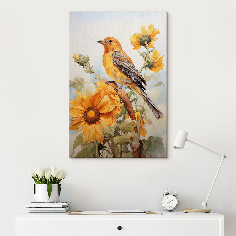 Oiseau sur une branche avec des fleurs Oiseau sur une branche avec des fleurs