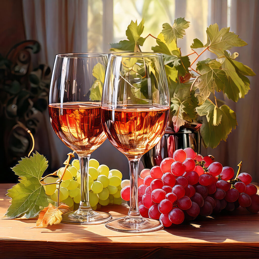 Two glasses of wine next to grapes Two glasses of wine next to grapes