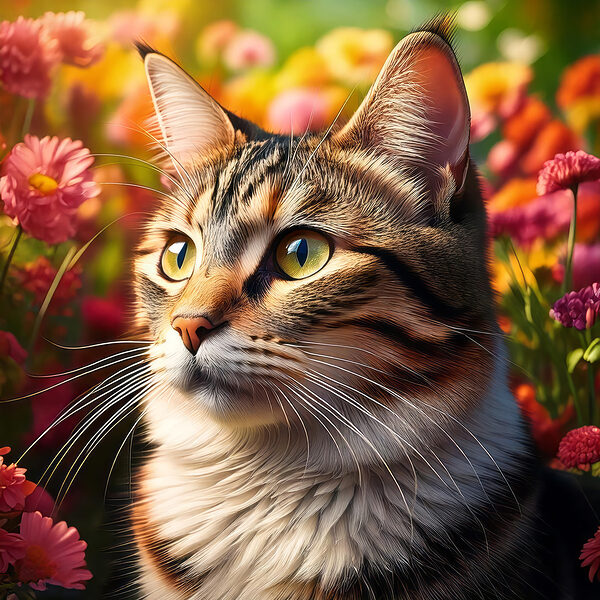 Chat dans un jardin de fleurs Chat dans un jardin de fleurs