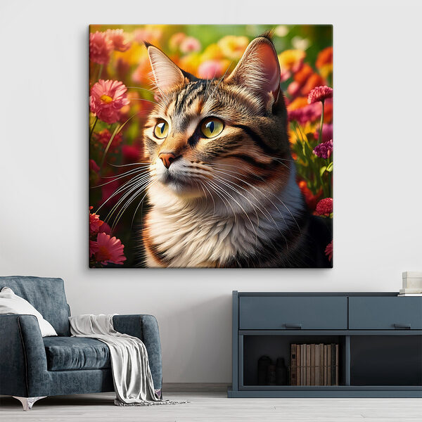 Chat dans un jardin de fleurs Chat dans un jardin de fleurs