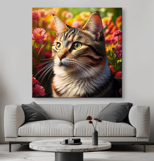 Chat dans un jardin de fleurs Chat dans un jardin de fleurs