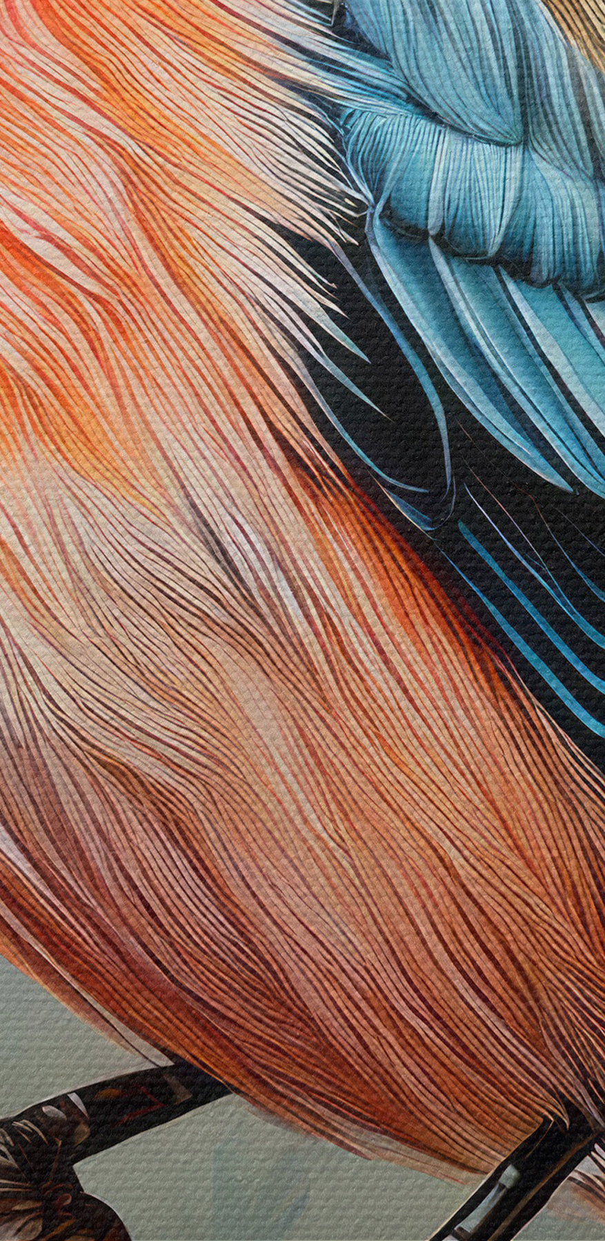 Oiseau coloré assis sur une branche avec des fleurs roses