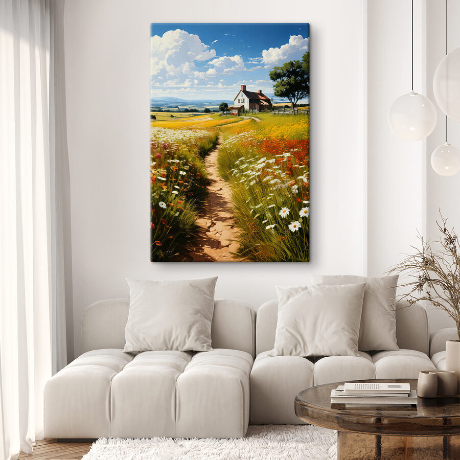 Chemin à travers un champ de fleurs