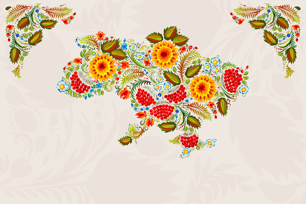 Carte de l'Ukraine avec des fleurs Carte de l'Ukraine avec des fleurs