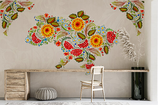 Carte de l'Ukraine avec des fleurs Carte de l'Ukraine avec des fleurs