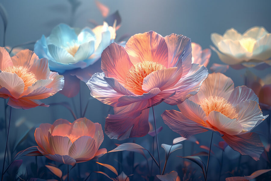 Groupe de fleurs avec feuilles